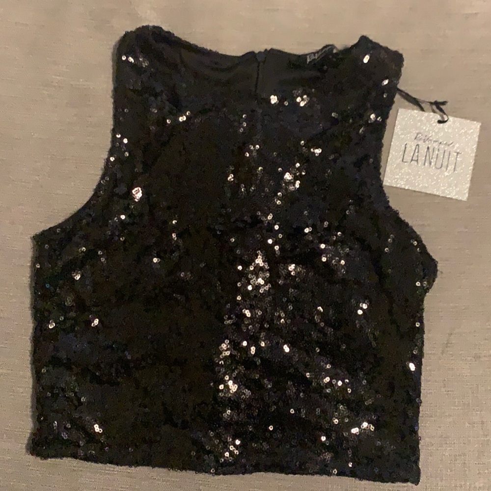 Sequin black crop top